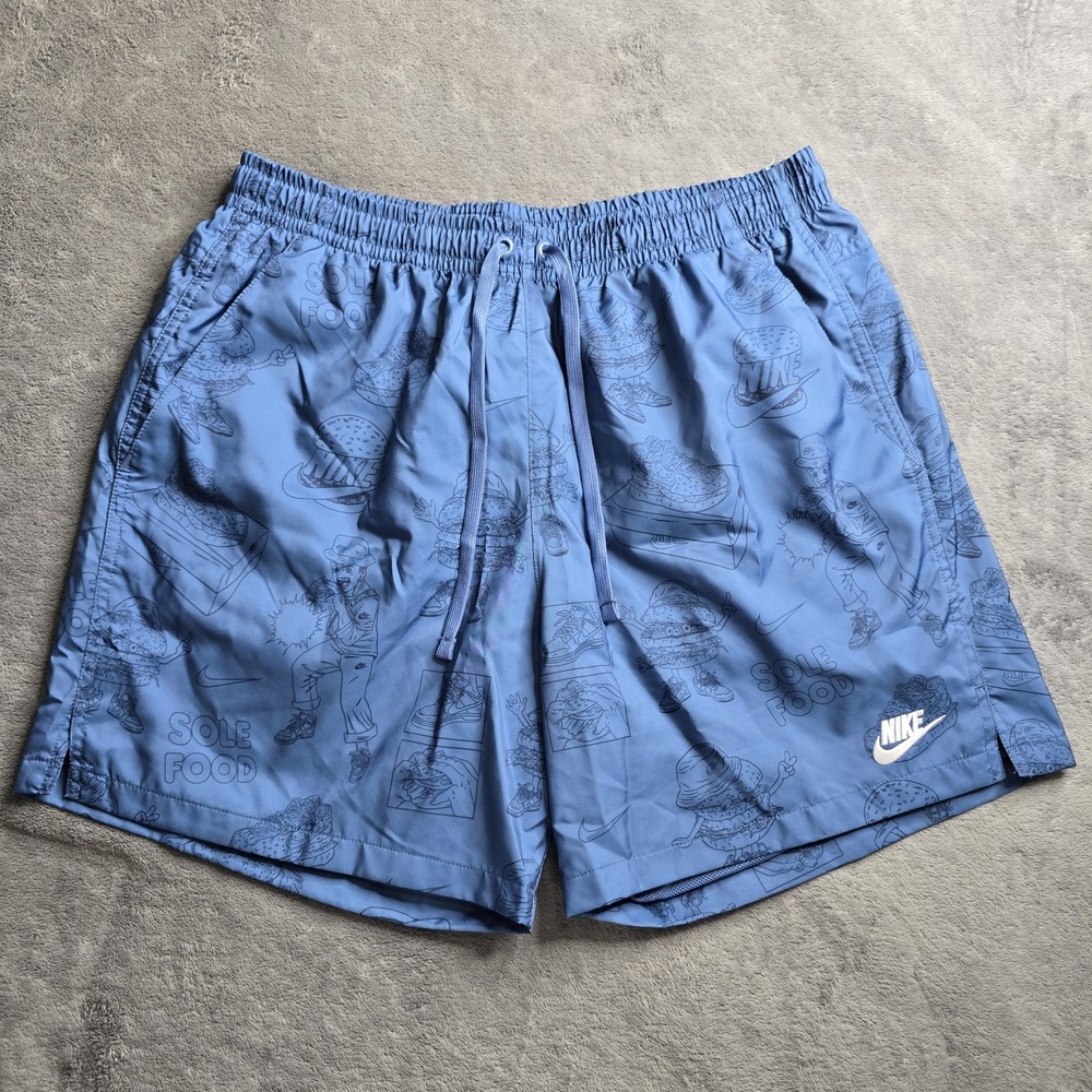 Nike Woven Flow Sole Food Shorts Mens XL Blue Sportswear Drawstring 5.5" Inseam